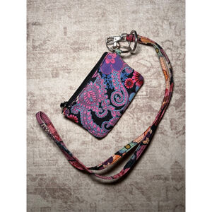 Vera Bradley ID Holder Lanyard Wallet Colorful Paisley